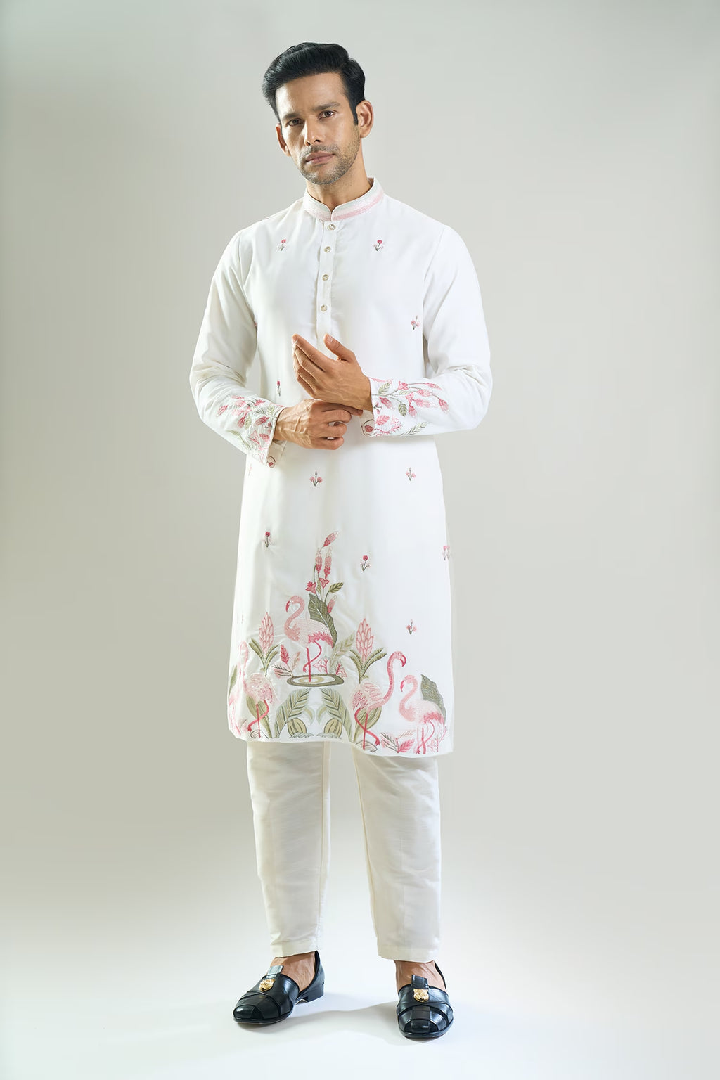 Off White Embroidered Kurta Set