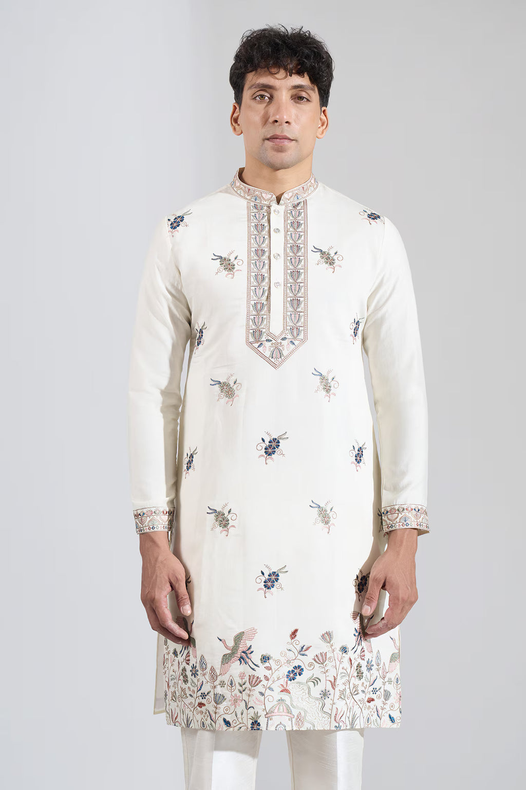 Cream Embroidered Kurta Set
