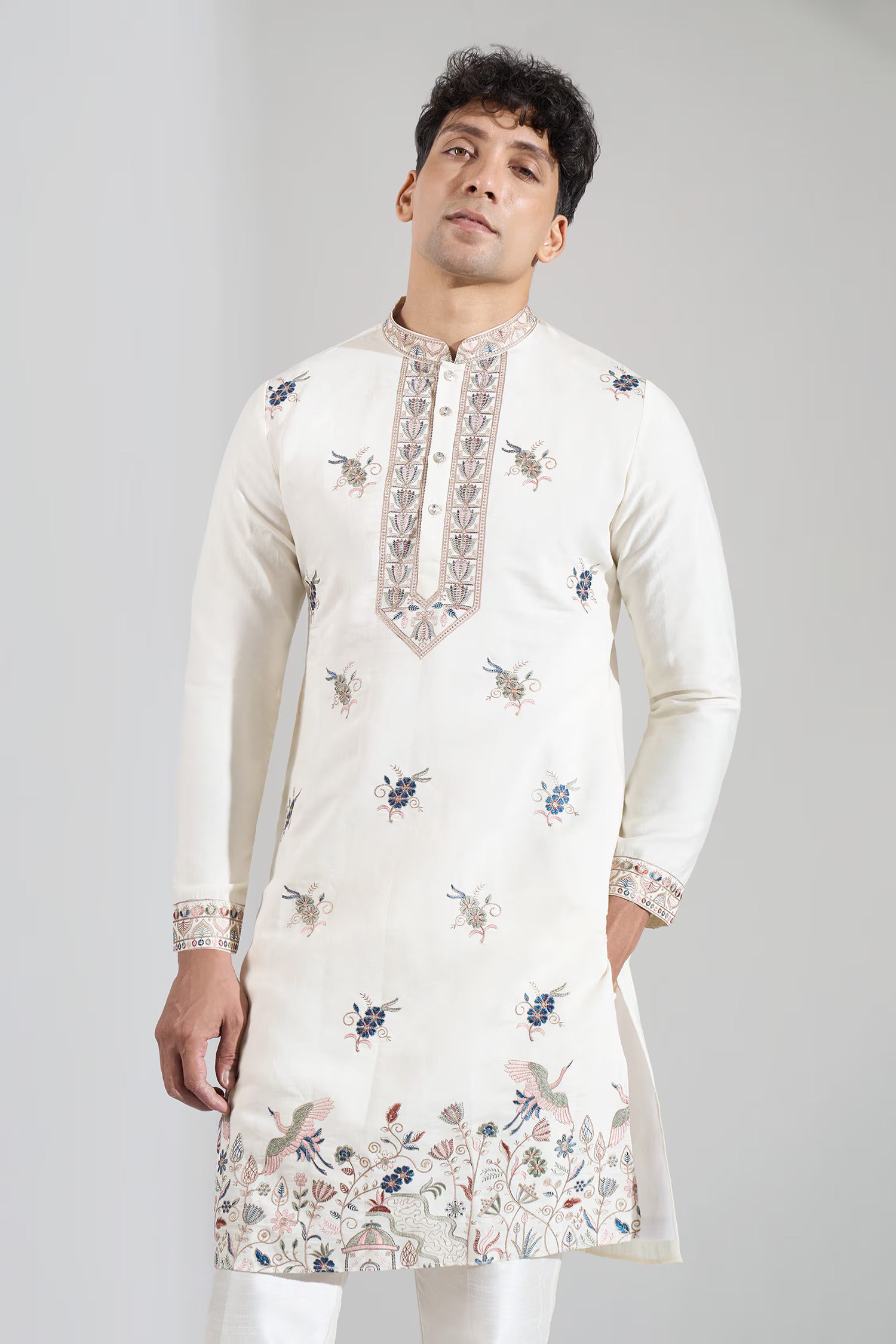 Cream Embroidered Kurta Set