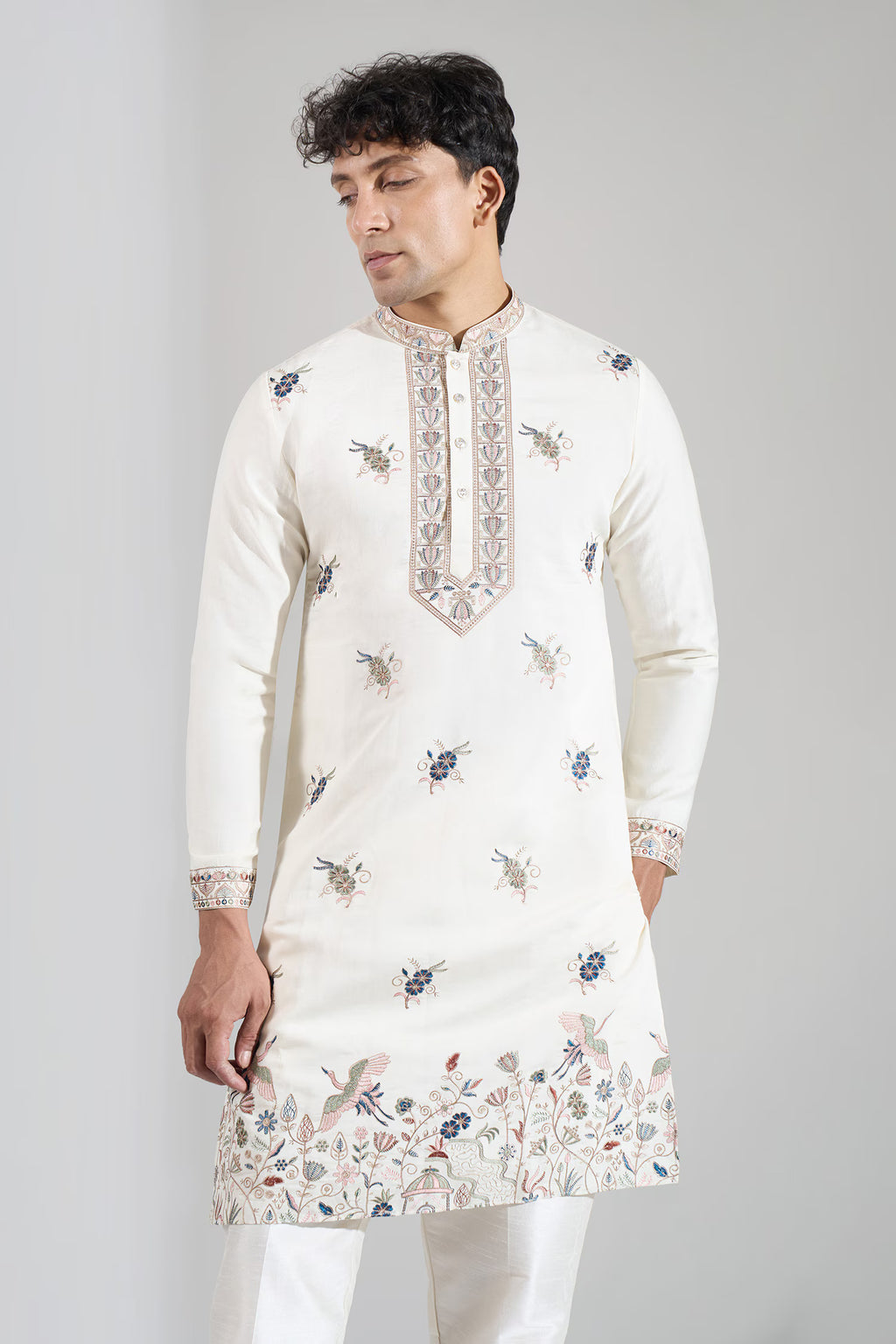 Cream Embroidered Kurta Set