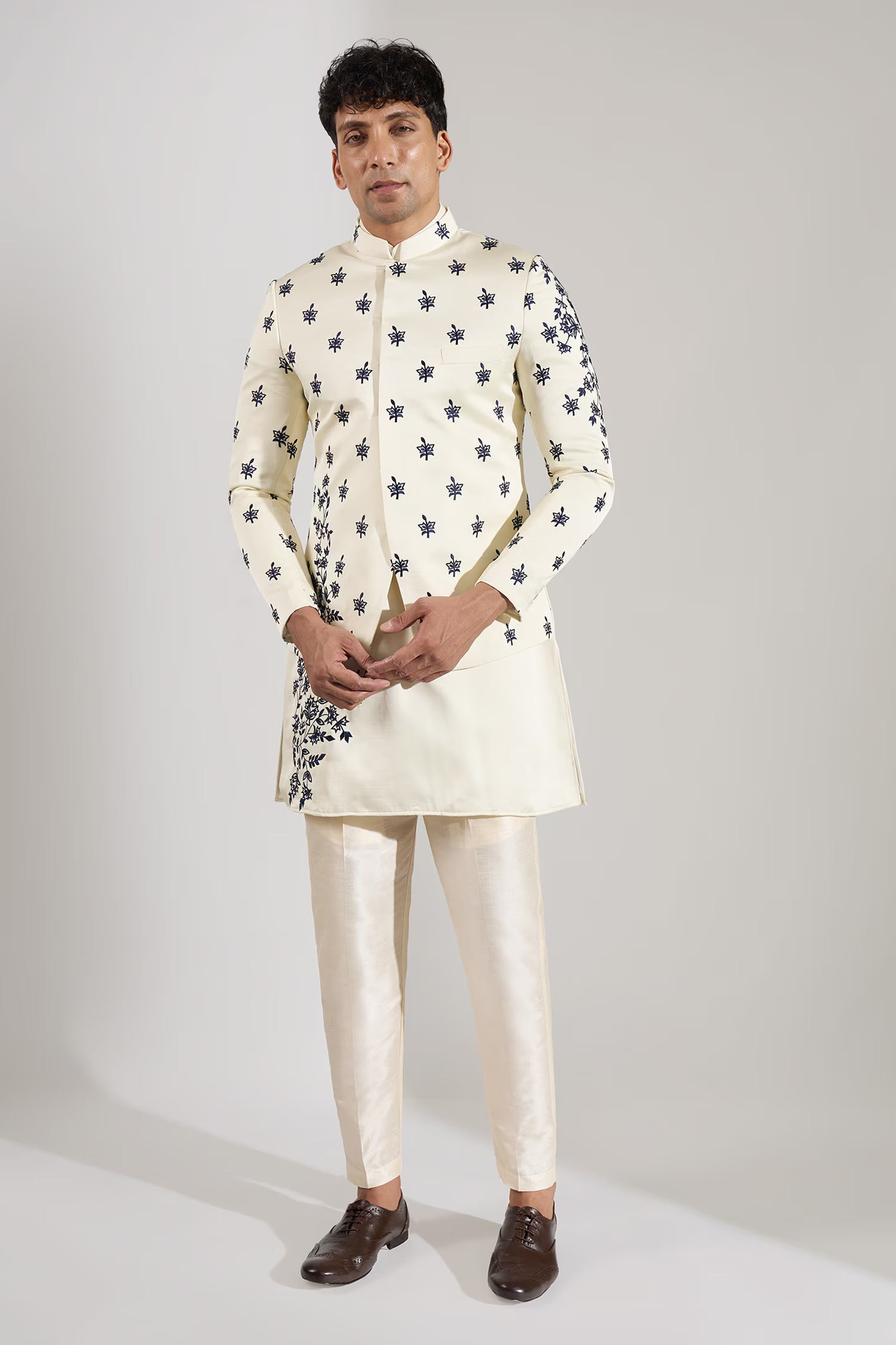 Cream Embroidered Indo-Western Set