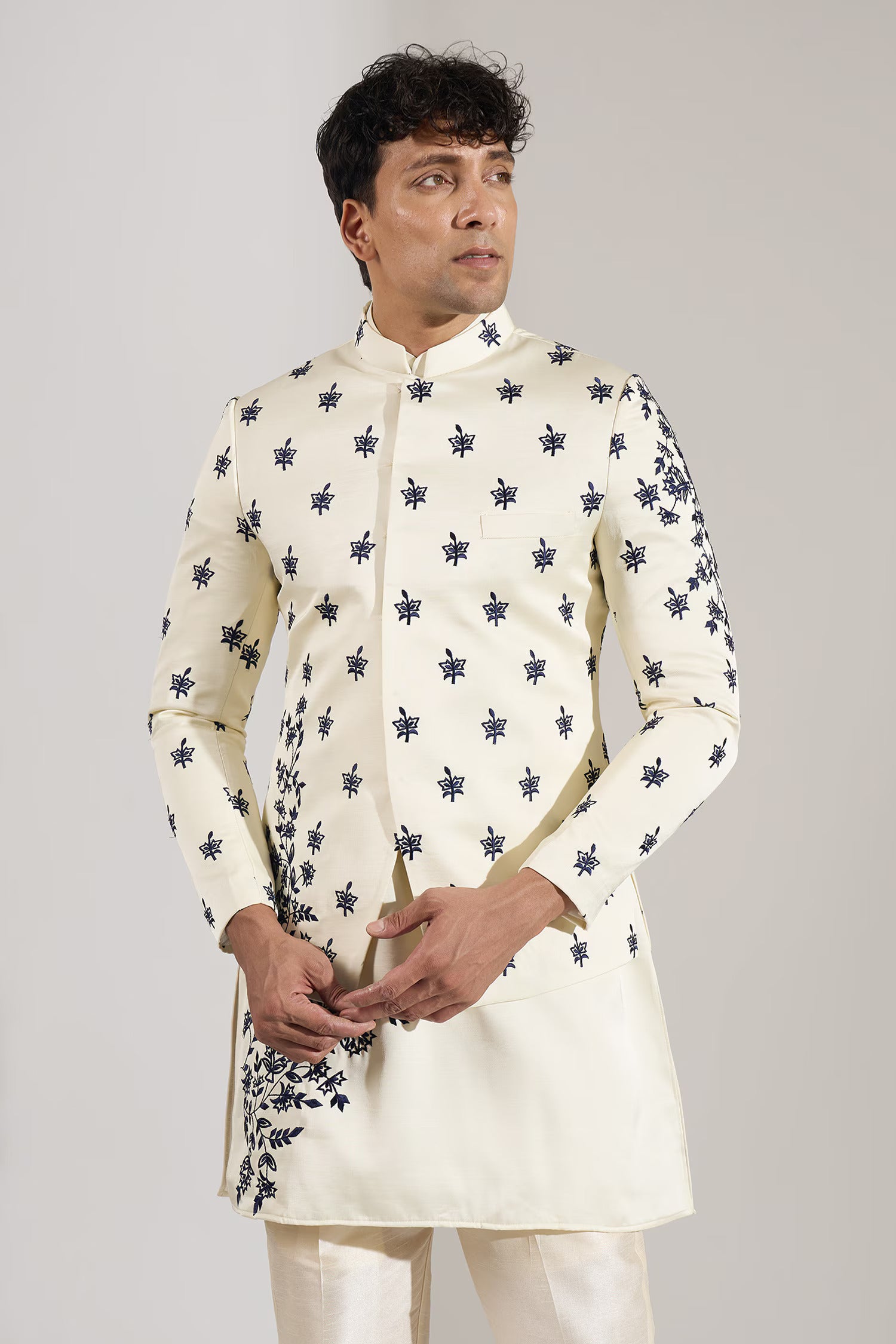 Cream Embroidered Indo-Western Set