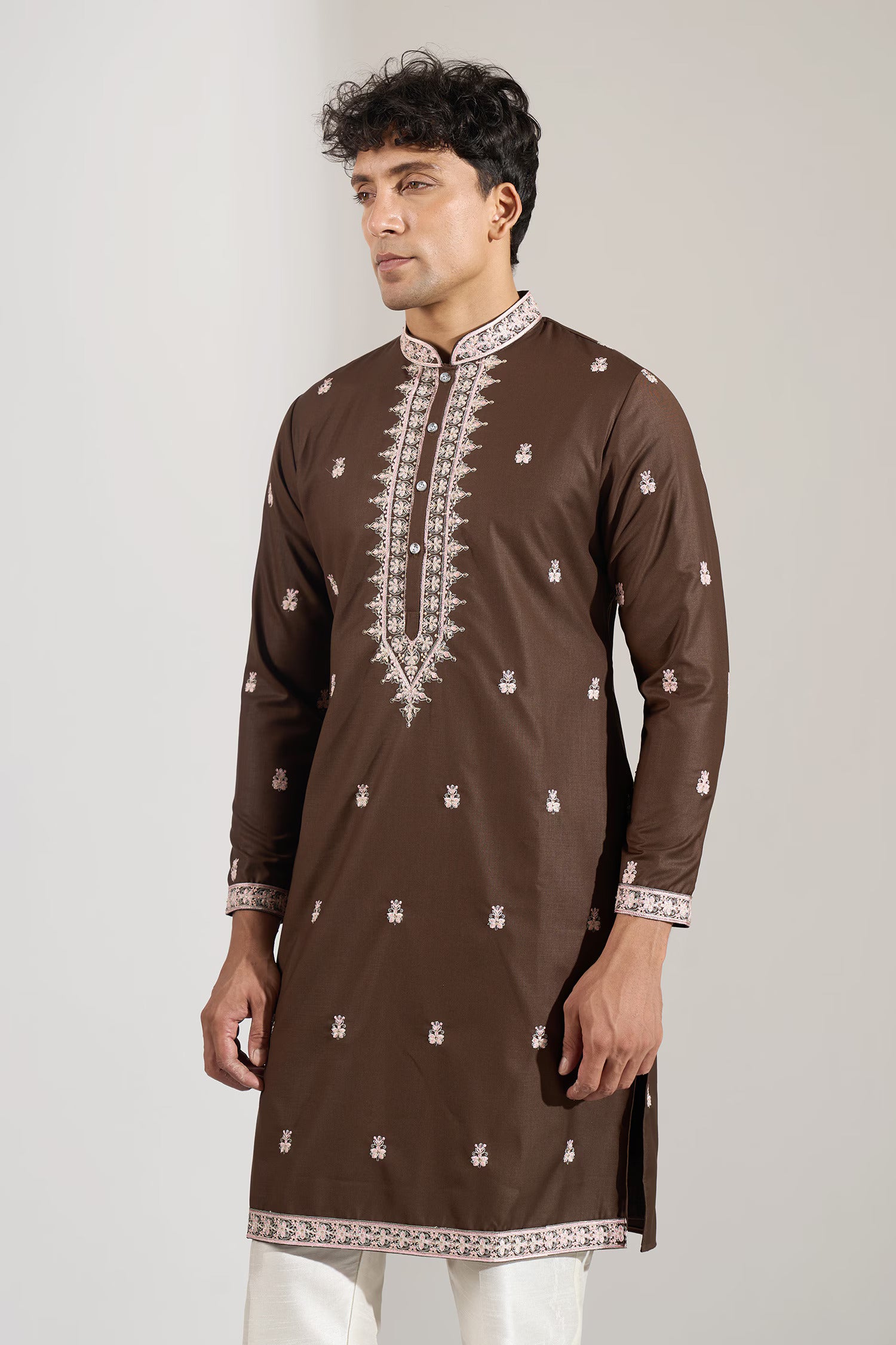 Brown Embroidered Kurta Set