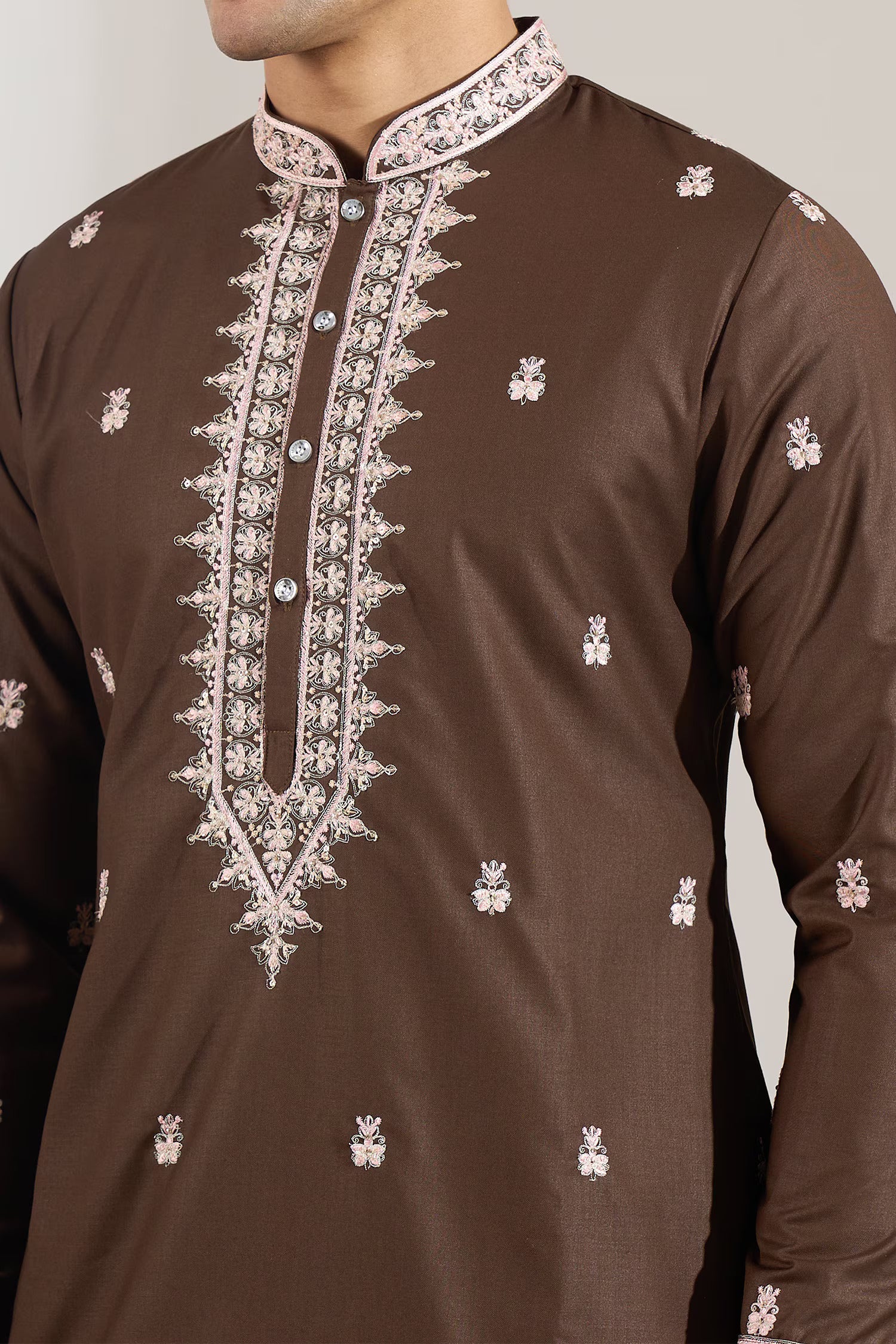 Brown Embroidered Kurta Set
