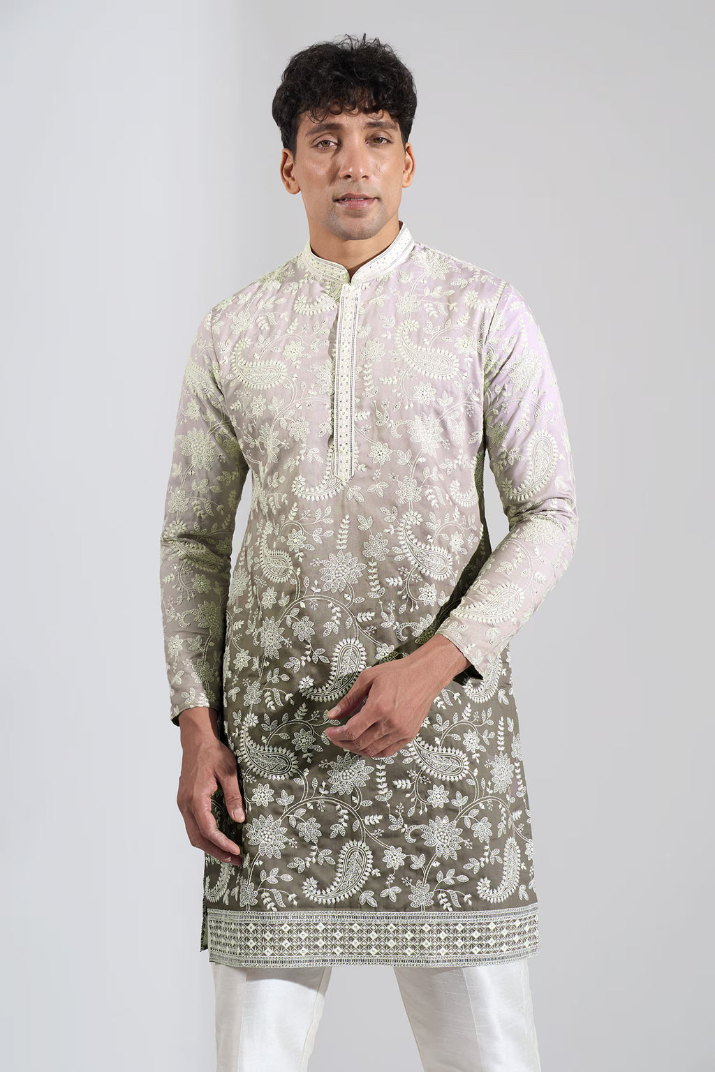 Green Ombre Embroidered Kurta Set