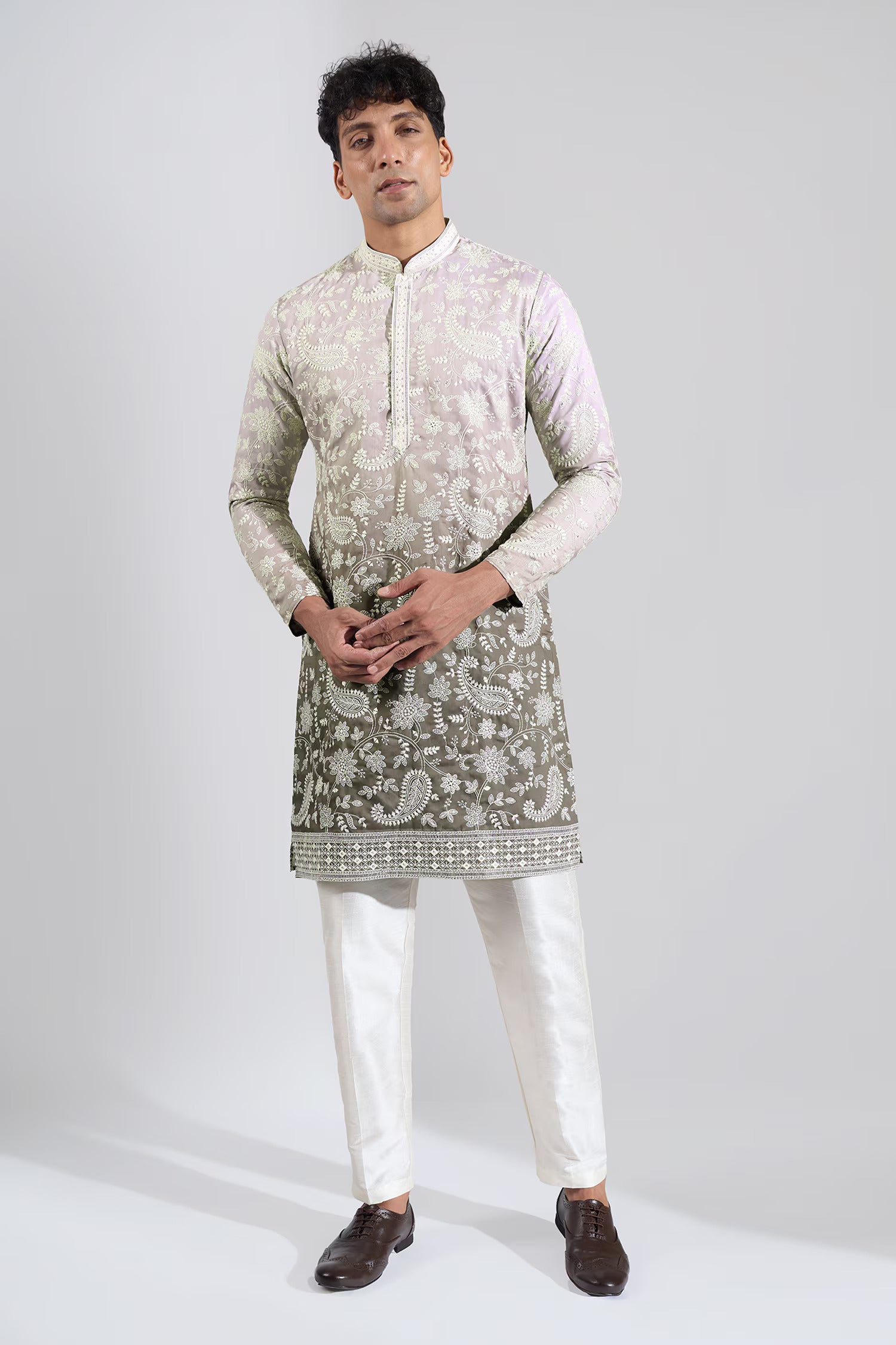 Green Ombre Embroidered Kurta Set