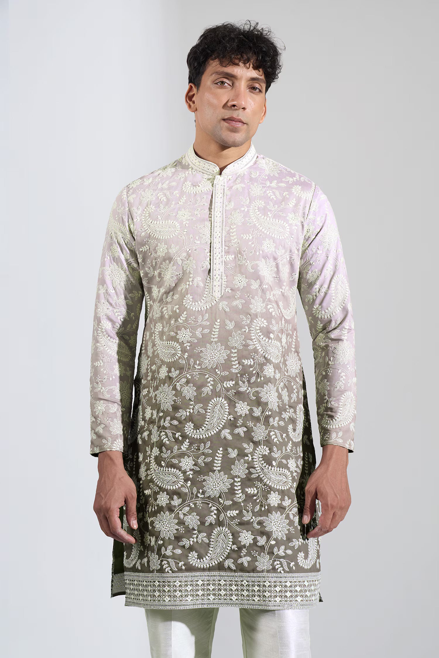 Green Ombre Embroidered Kurta Set