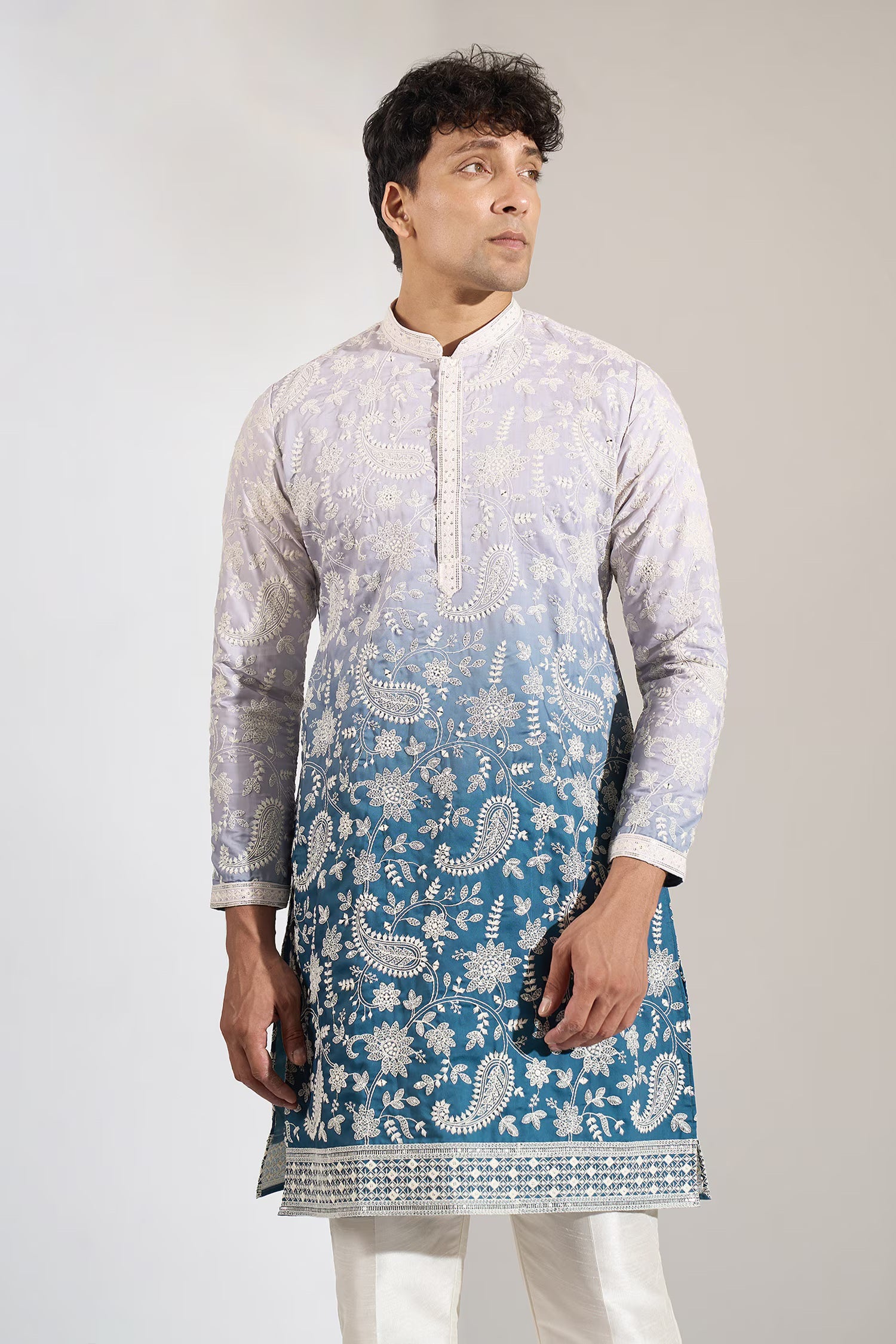 Blue Ombre Embroidered Kurta Set