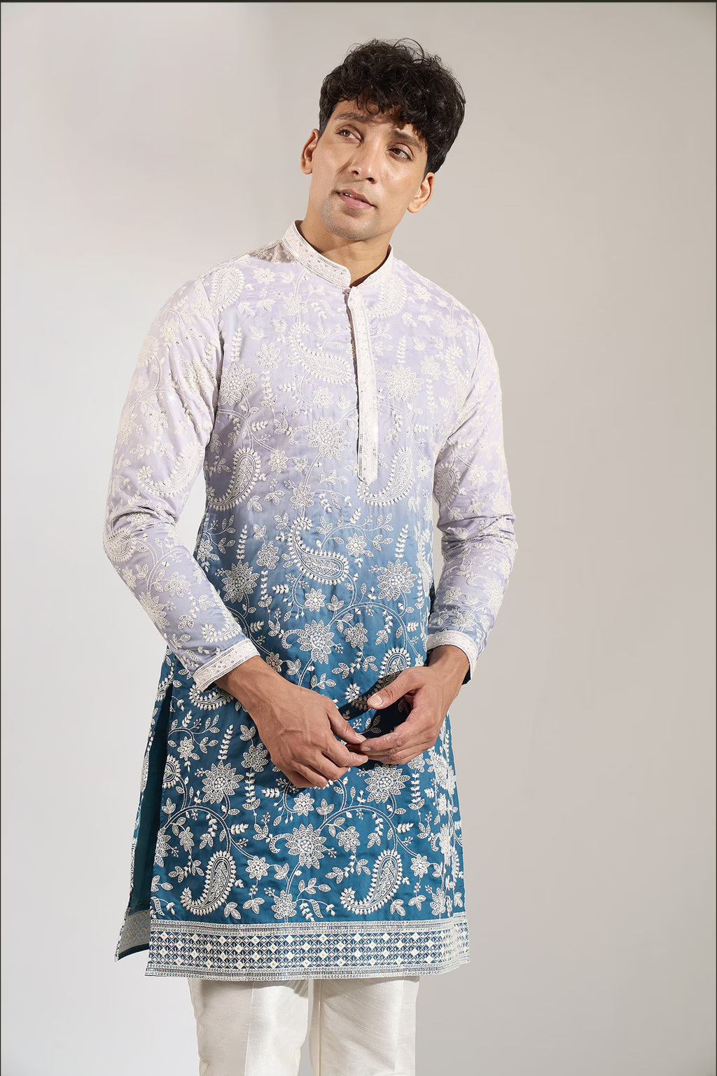 Blue Ombre Embroidered Kurta Set