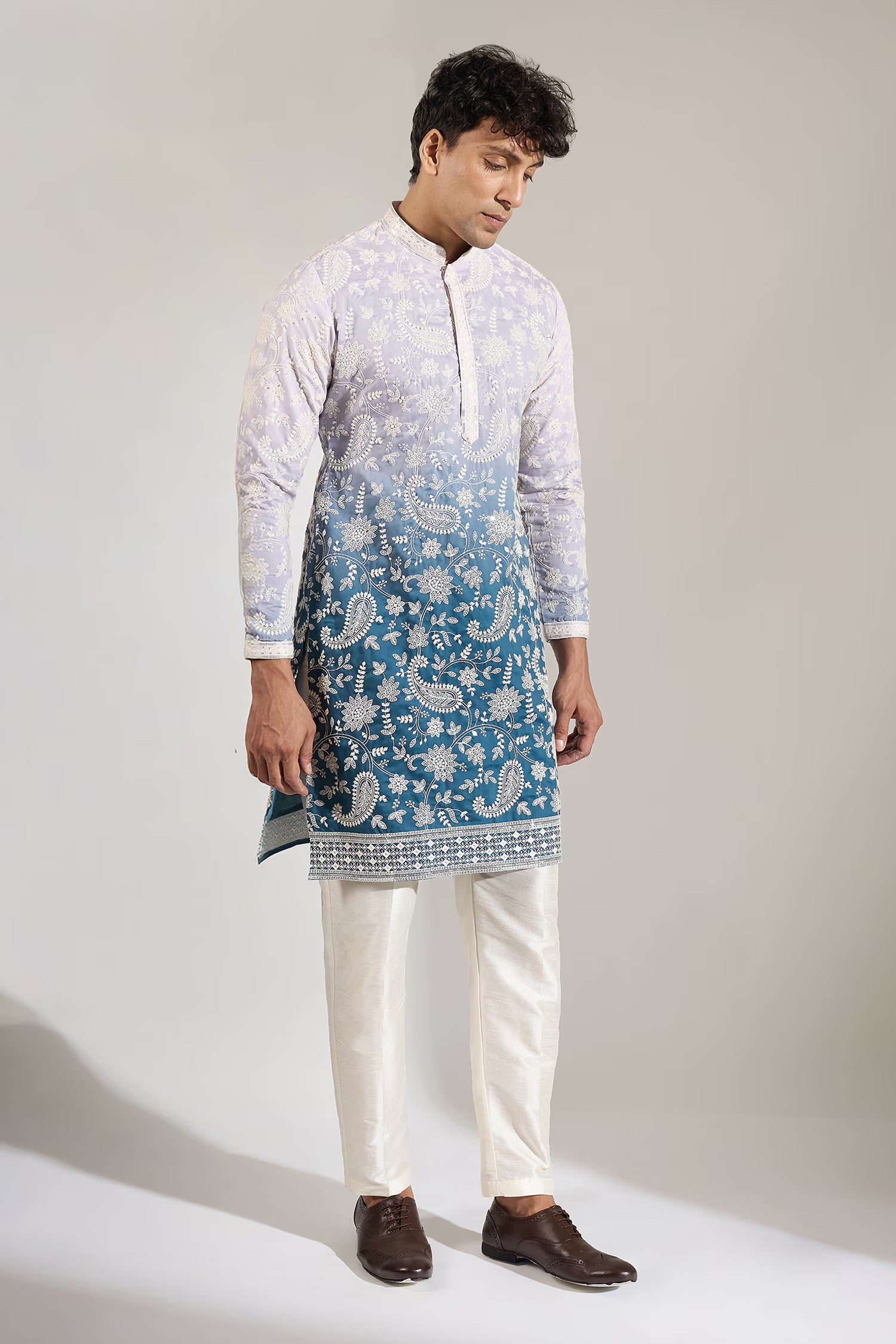 Blue Ombre Embroidered Kurta Set