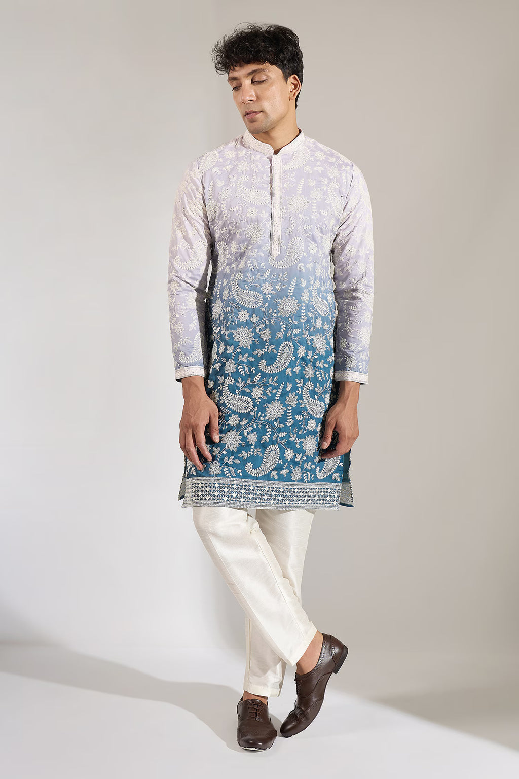 Blue Ombre Embroidered Kurta Set