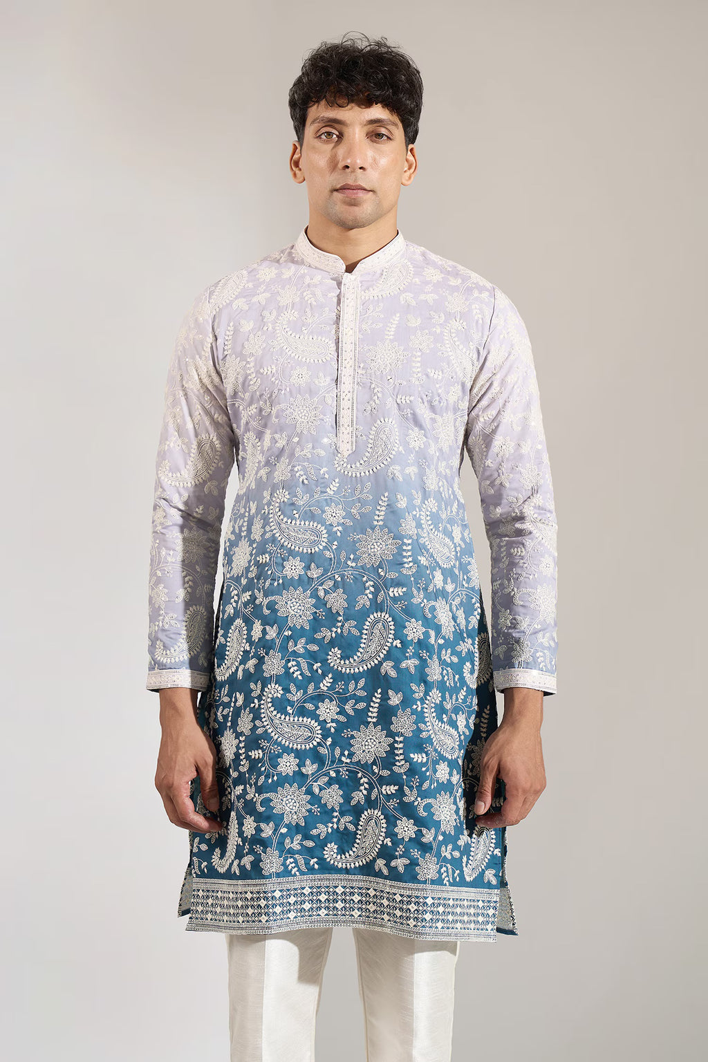 Blue Ombre Embroidered Kurta Set