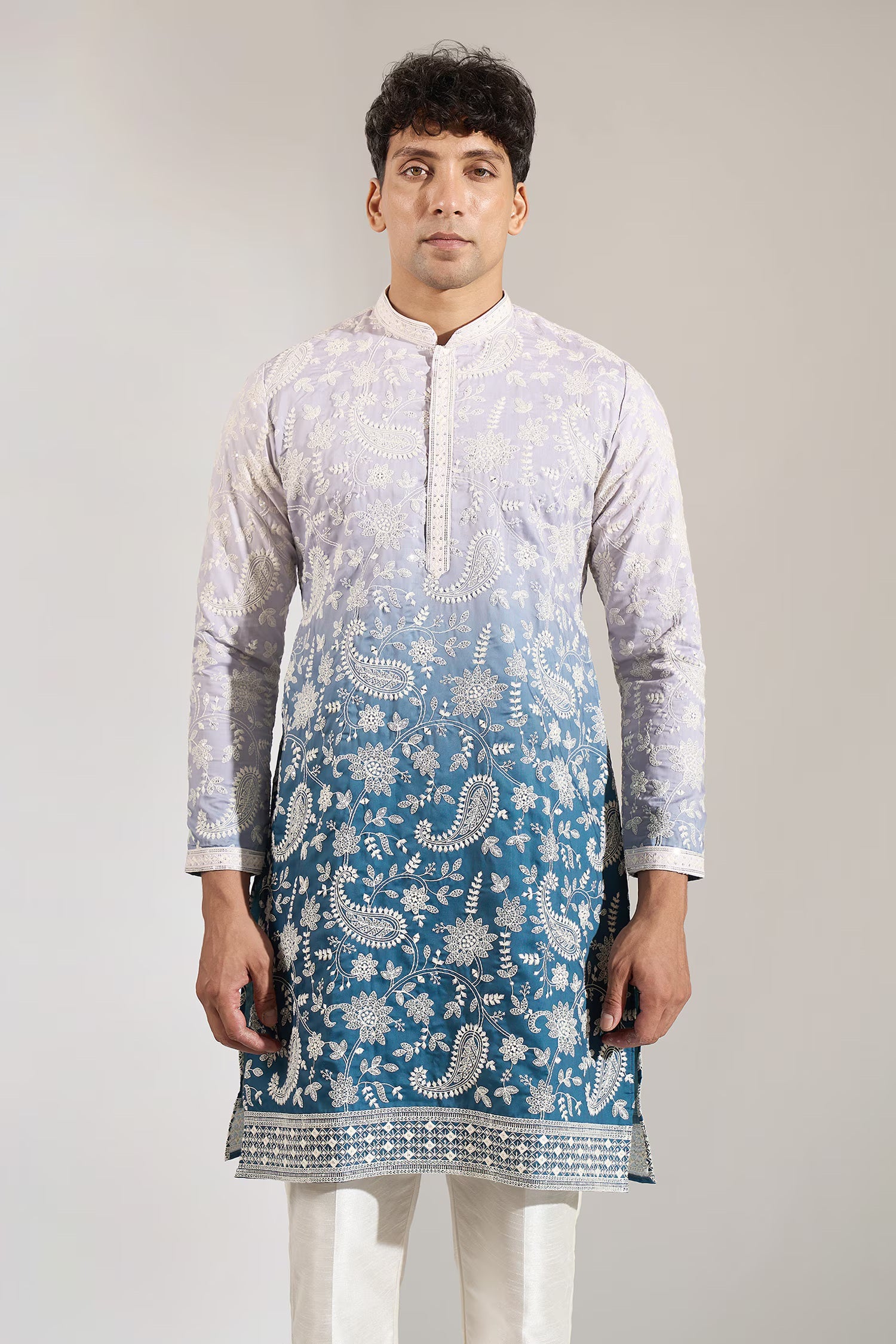 Blue Ombre Embroidered Kurta Set
