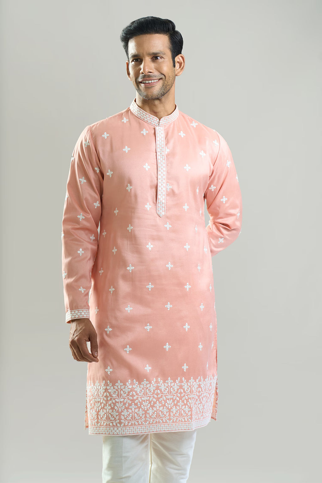Peach Embroidered Kurta Set