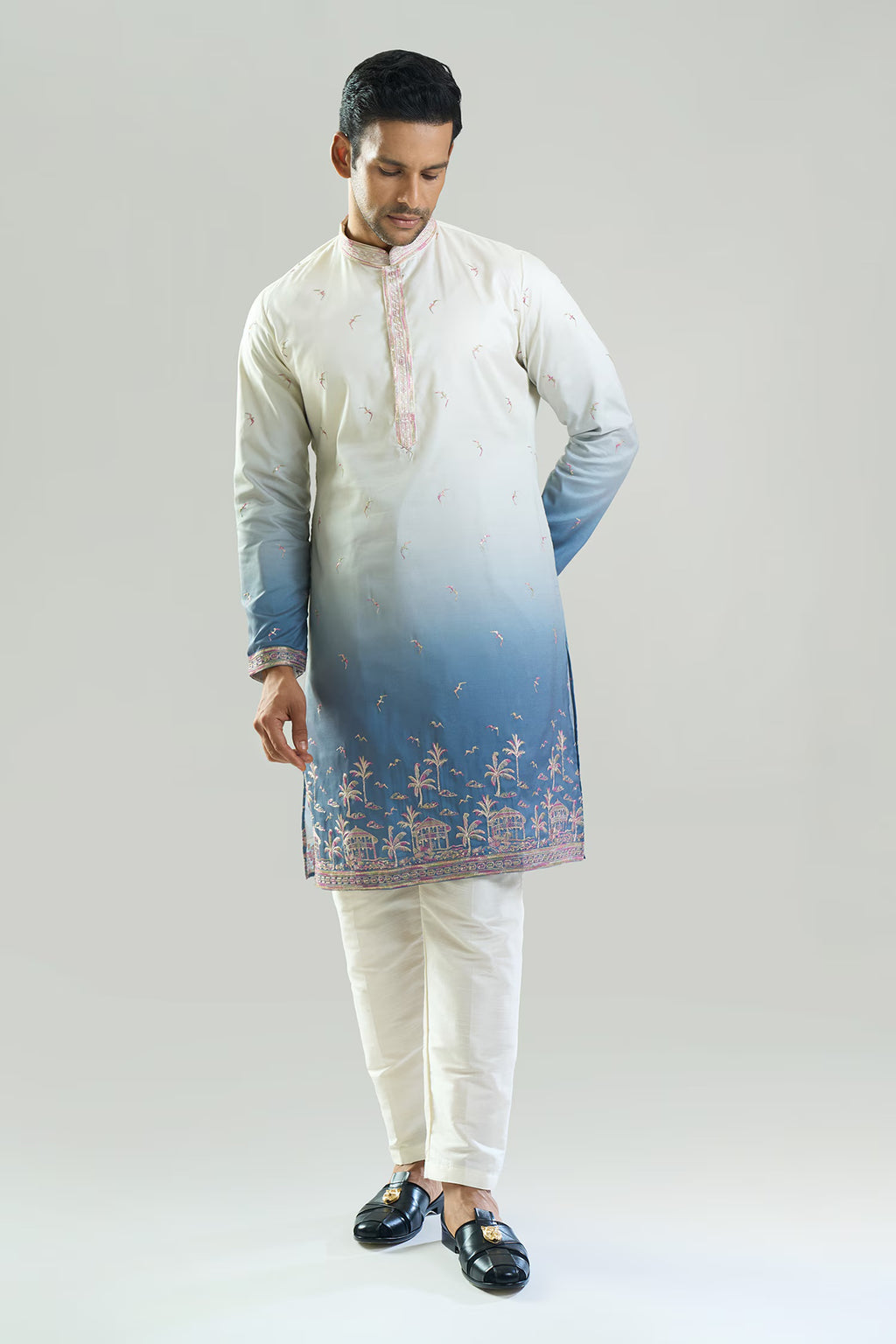 Blue Ombre Embroidered Kurta Set
