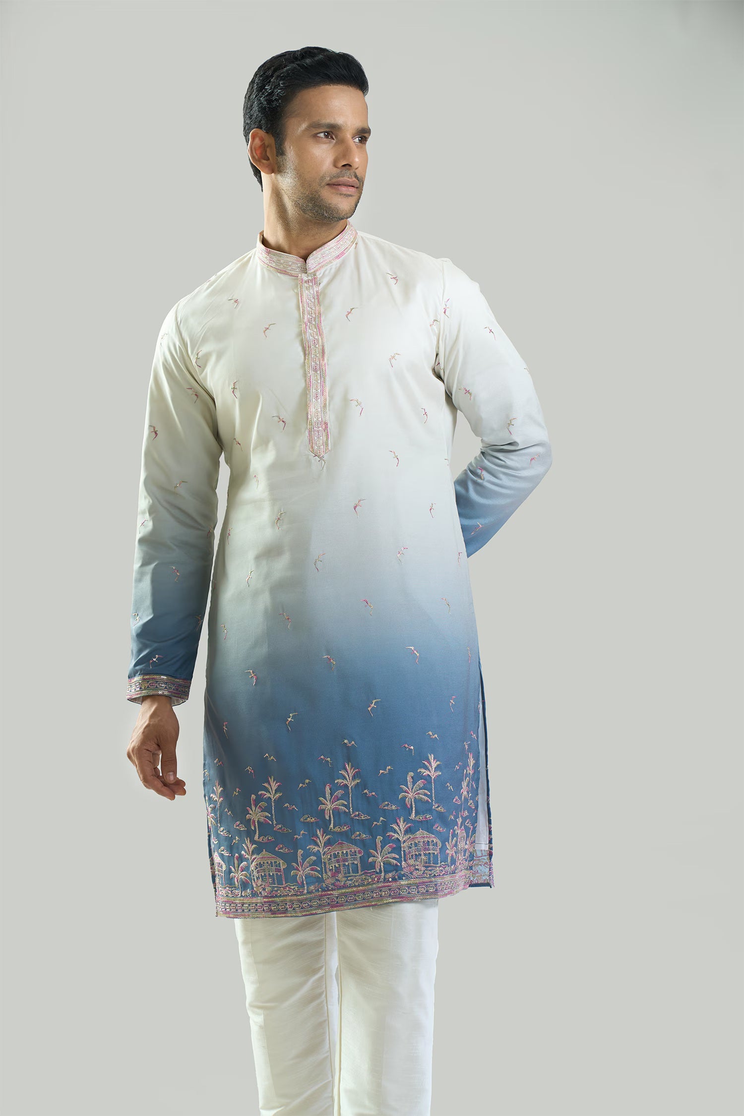 Blue Ombre Embroidered Kurta Set