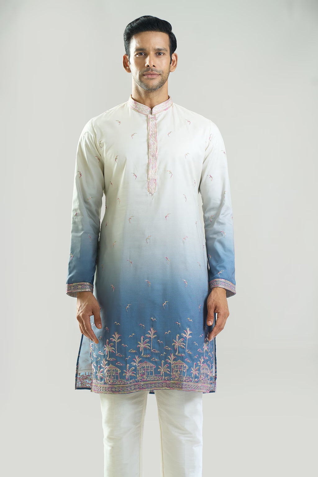 Blue Ombre Embroidered Kurta Set