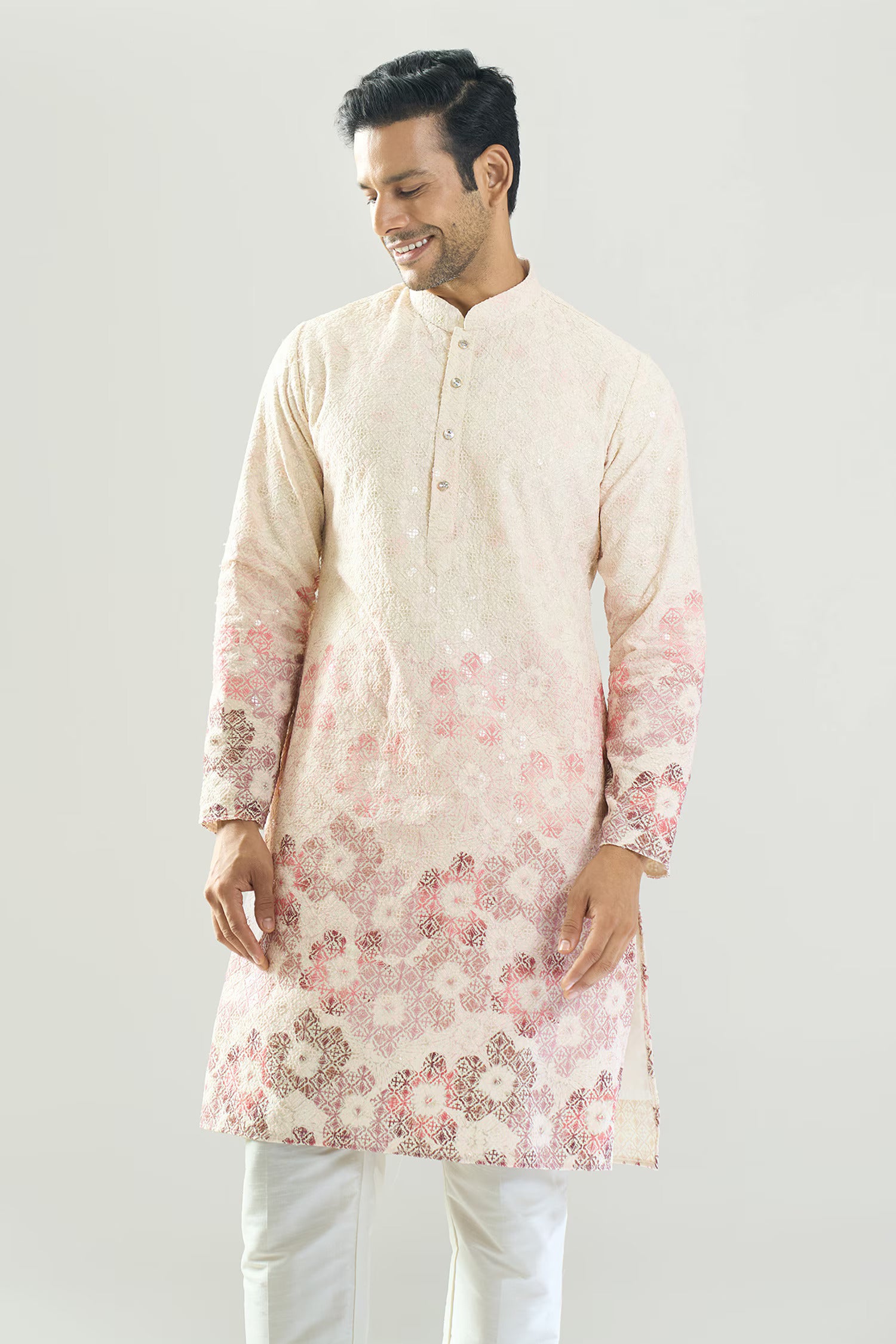 Off White Embroidered Kurta Set