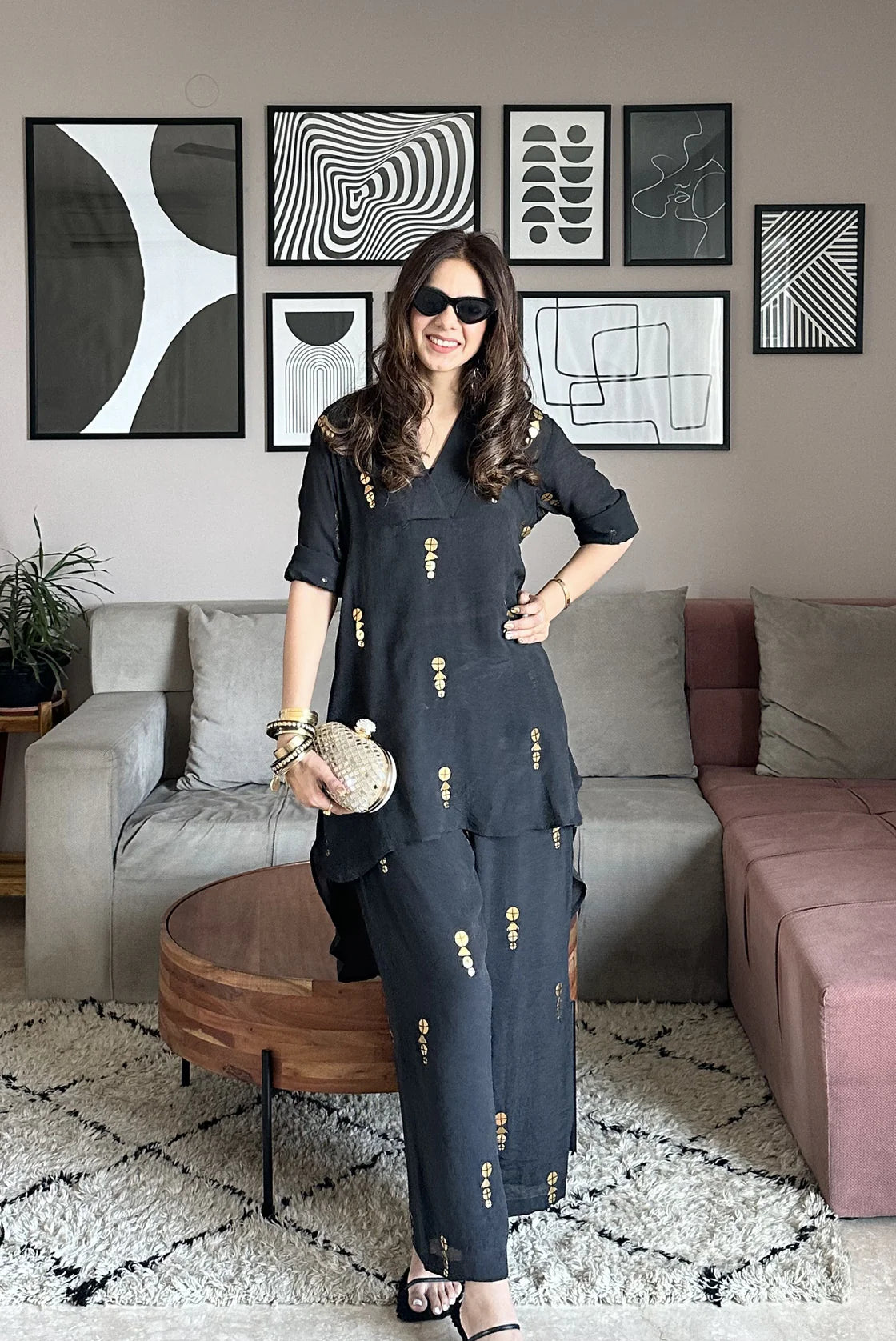 Overlap collar tunic set