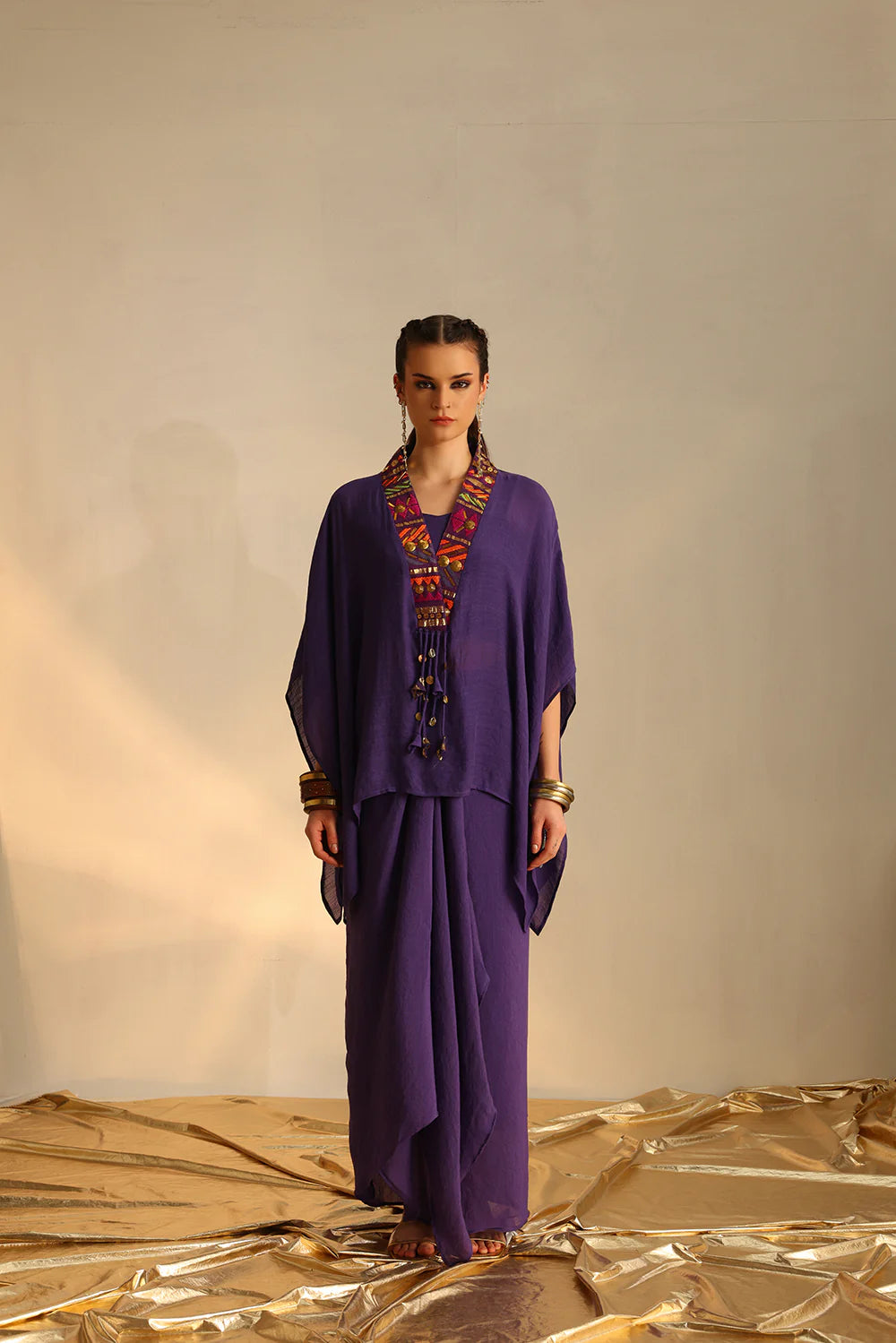 V-poncho boho twin set