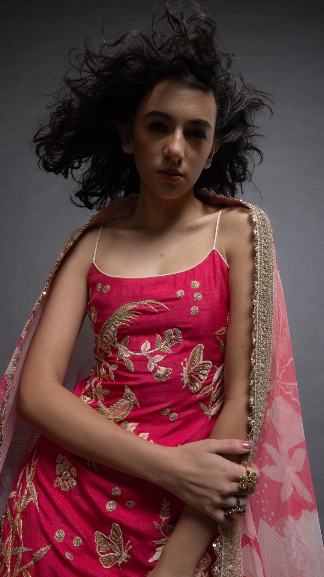 Pink Noodle Strap Kurta with Sharara and Printed Dupatta
