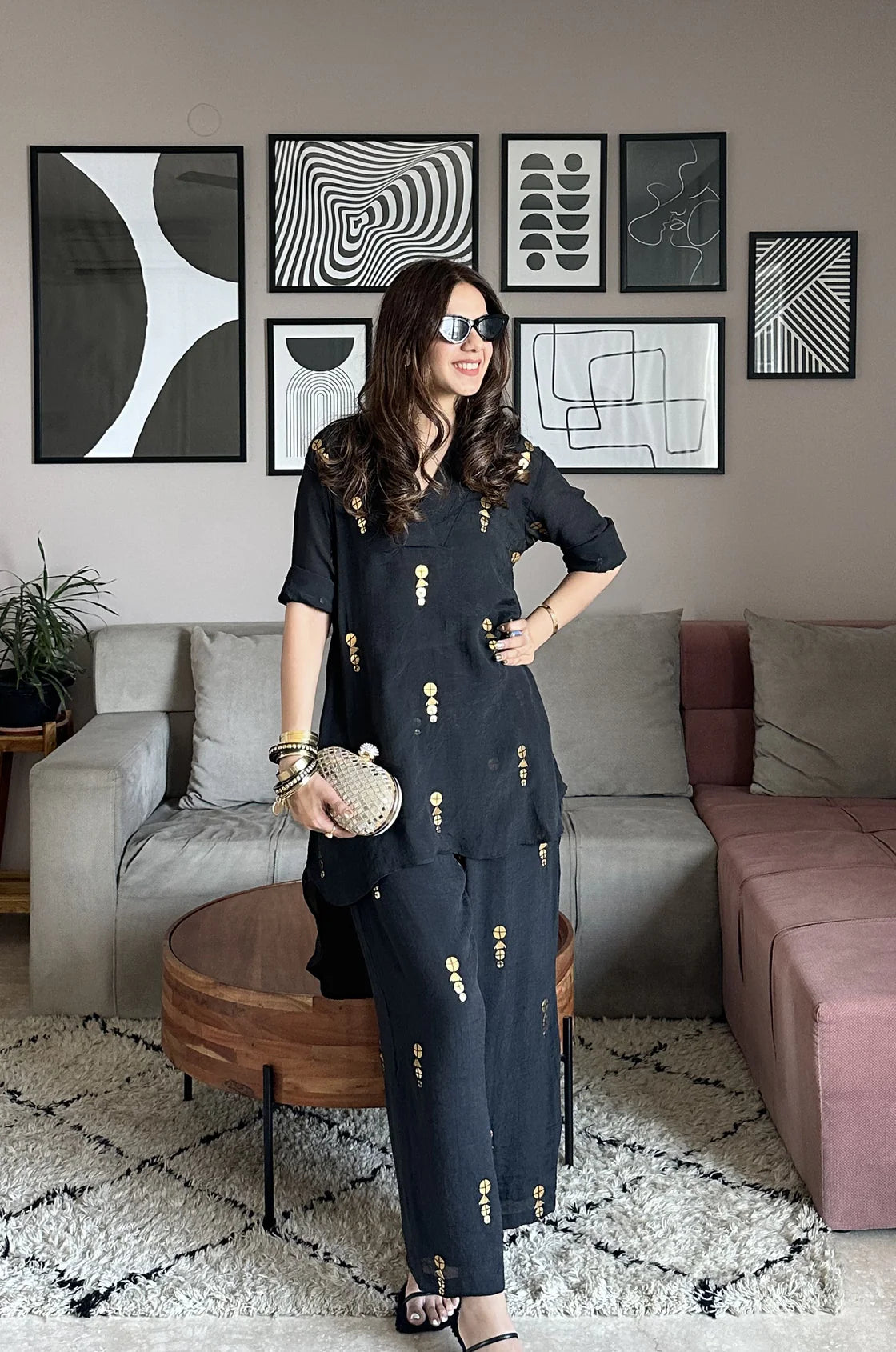 Overlap collar tunic set