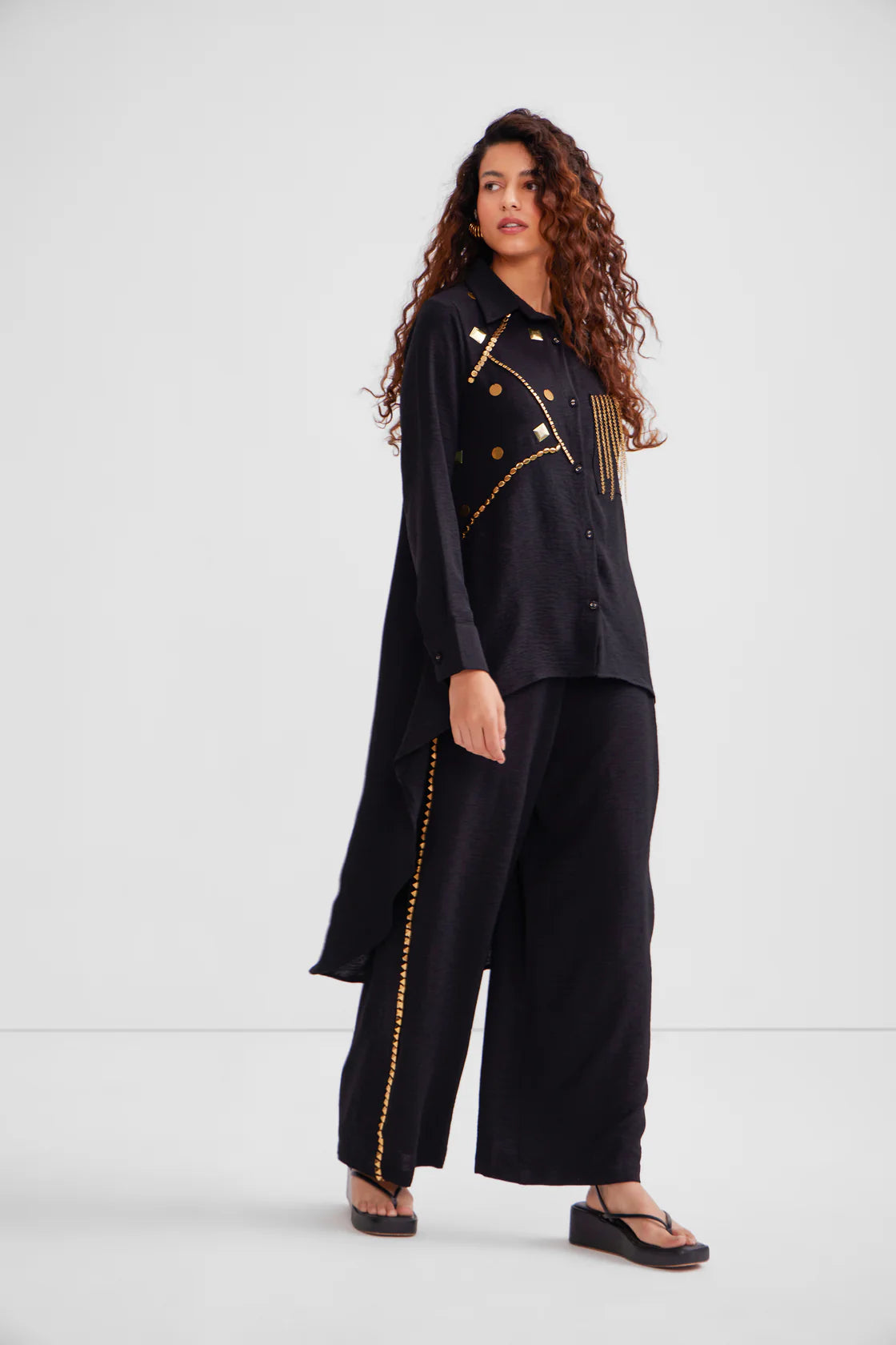 Metallic waterfall shirt set