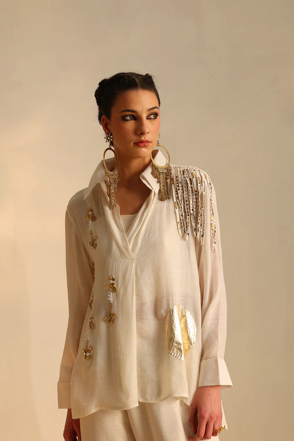 Pleat foil circle shirt set