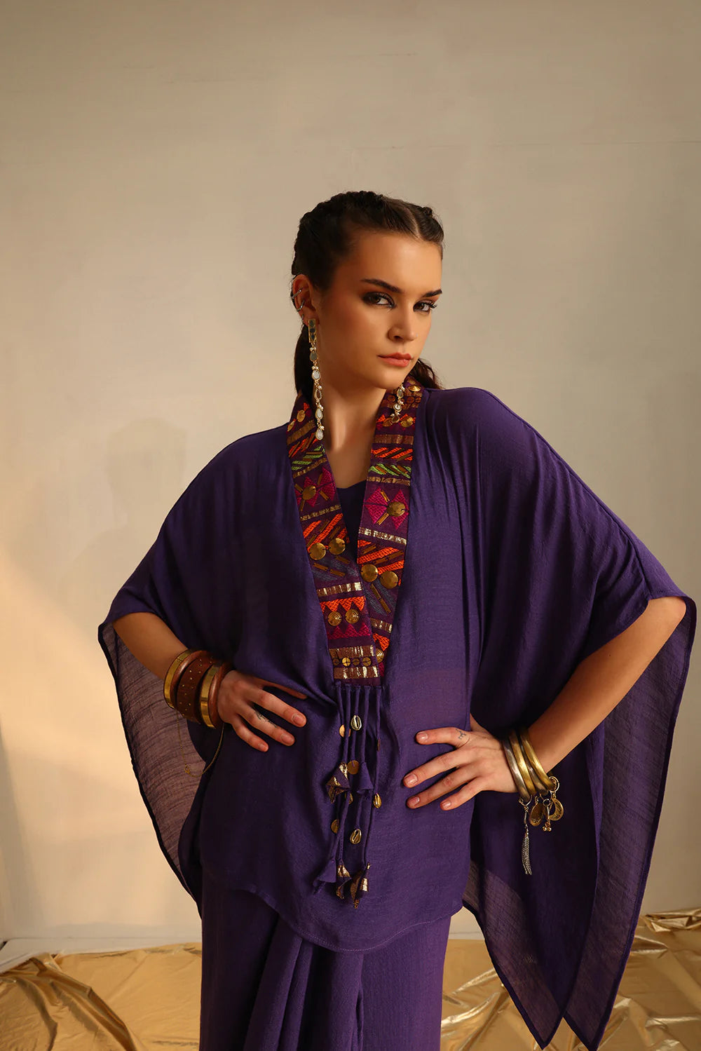 V-poncho boho twin set