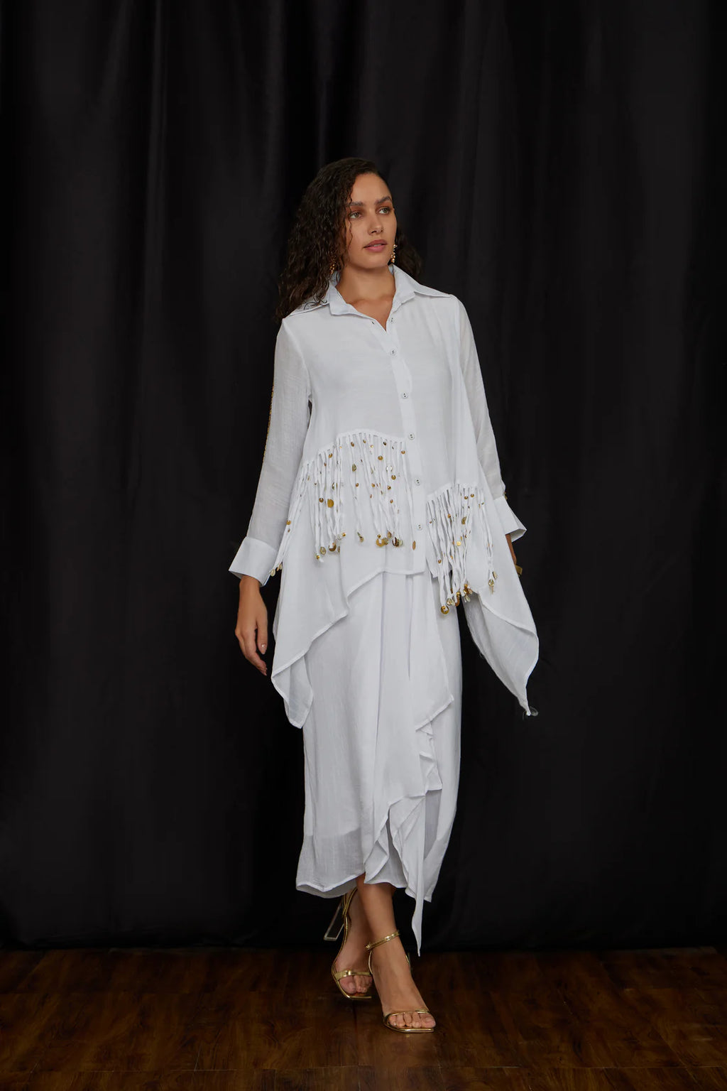 High-low Tying Shirt Set