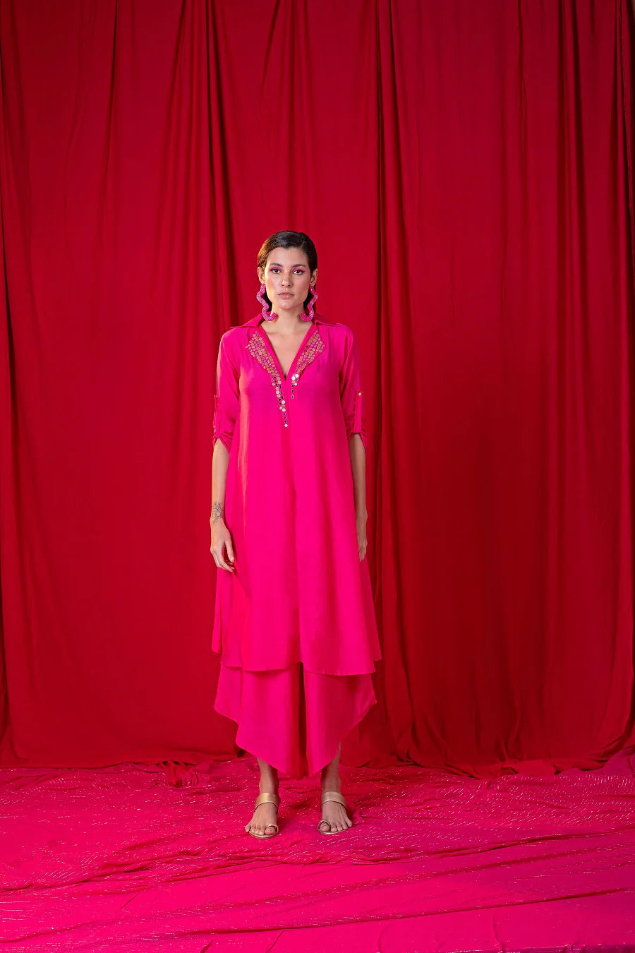 Embellished V Collar Twin Set