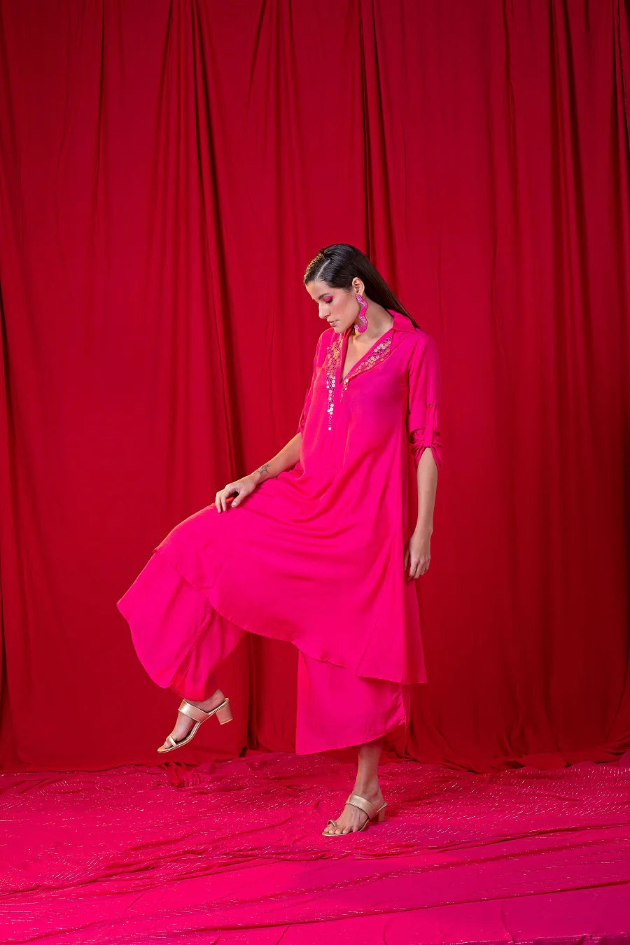 Embellished V Collar Twin Set