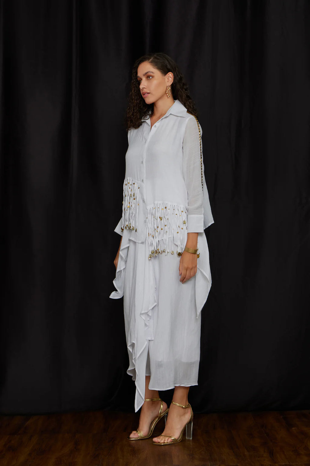 High-low Tying Shirt Set