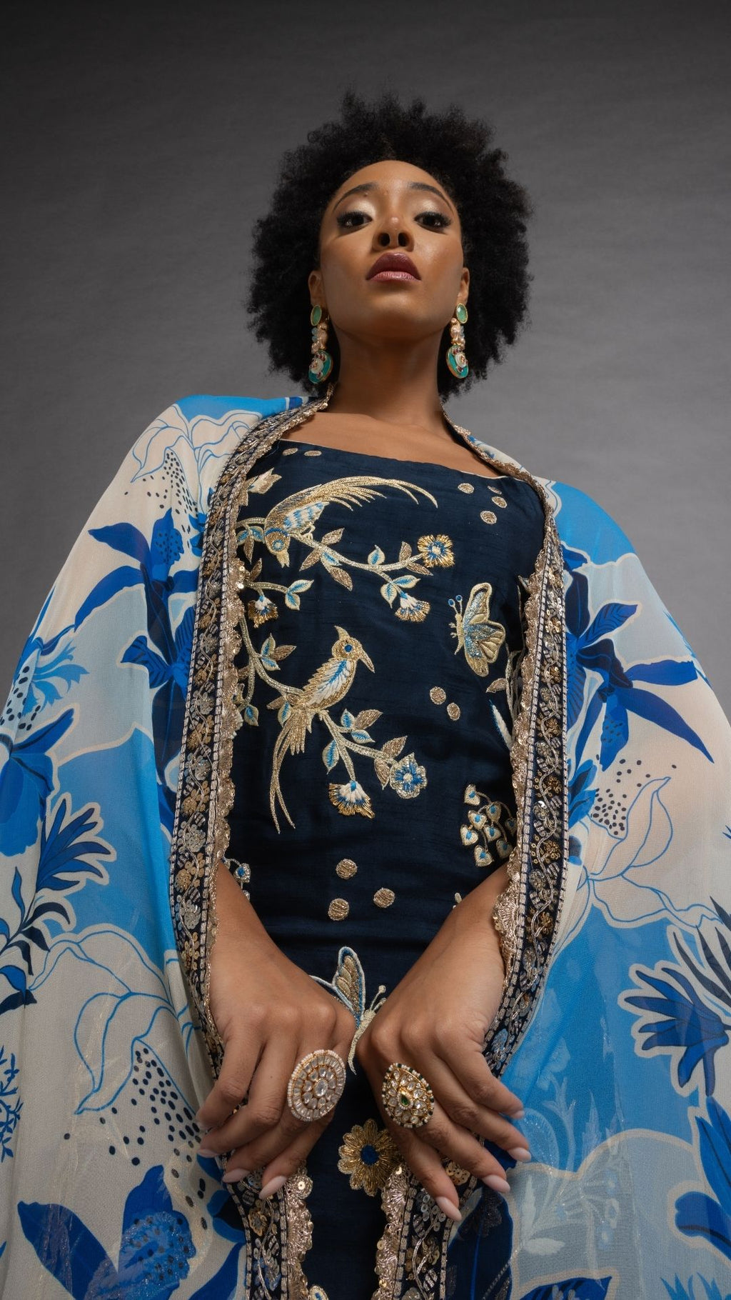 Blue Noodle Strap Kurta with Sharara and Printed Dupatta