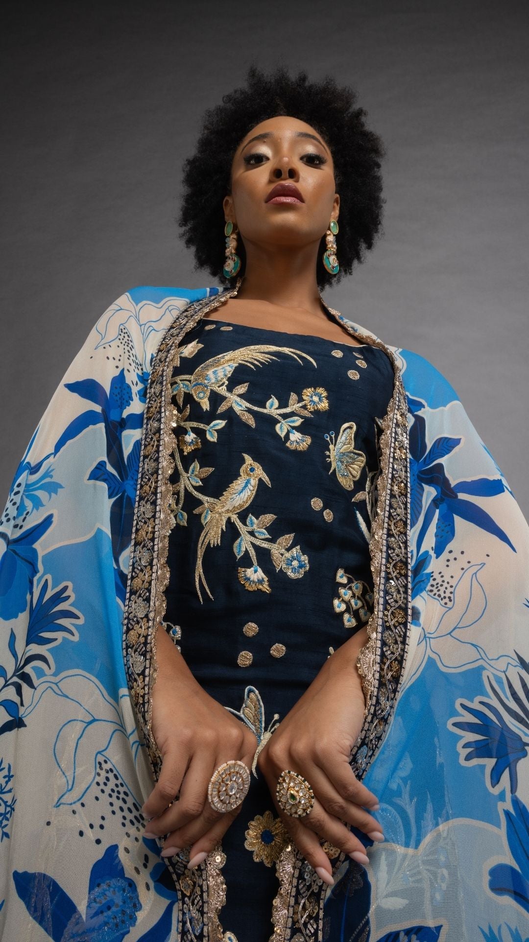 Blue Noodle Strap Kurta with Sharara and Printed Dupatta