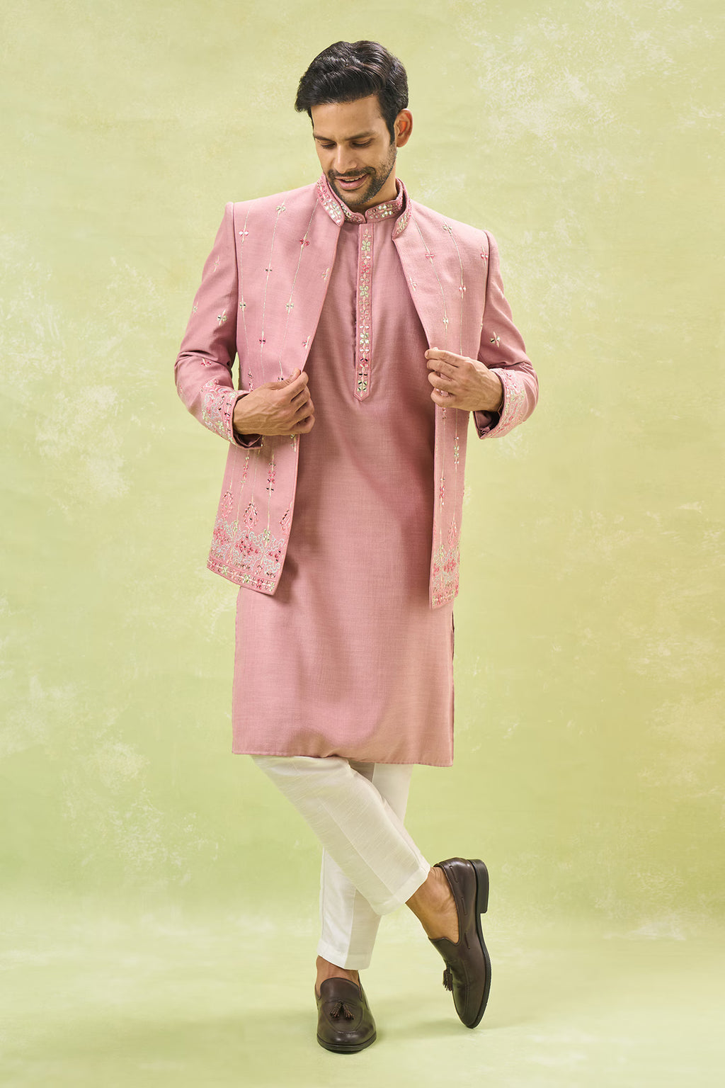 Purple Embroidered Indo-Western Set