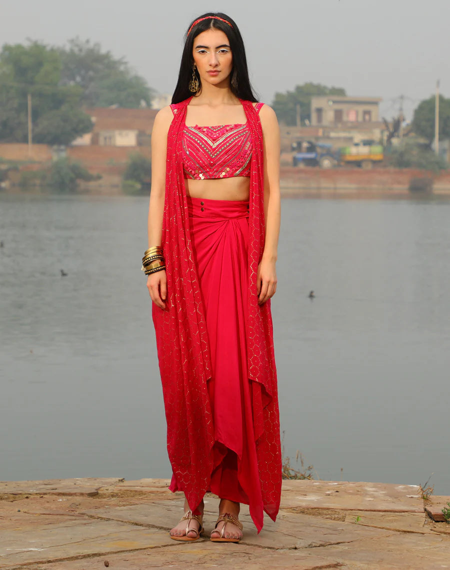 Bralet + Drape skirt + Shimmer jacket