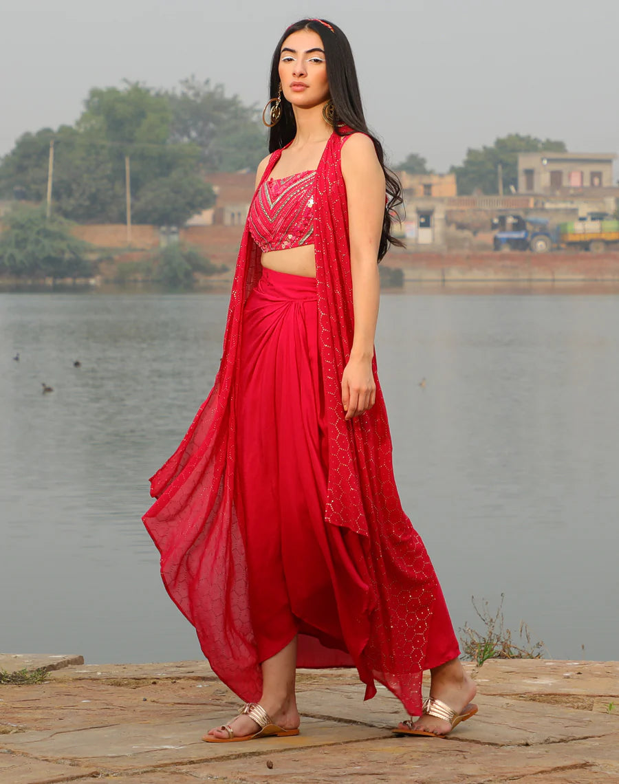 Bralet + Drape skirt + Shimmer jacket