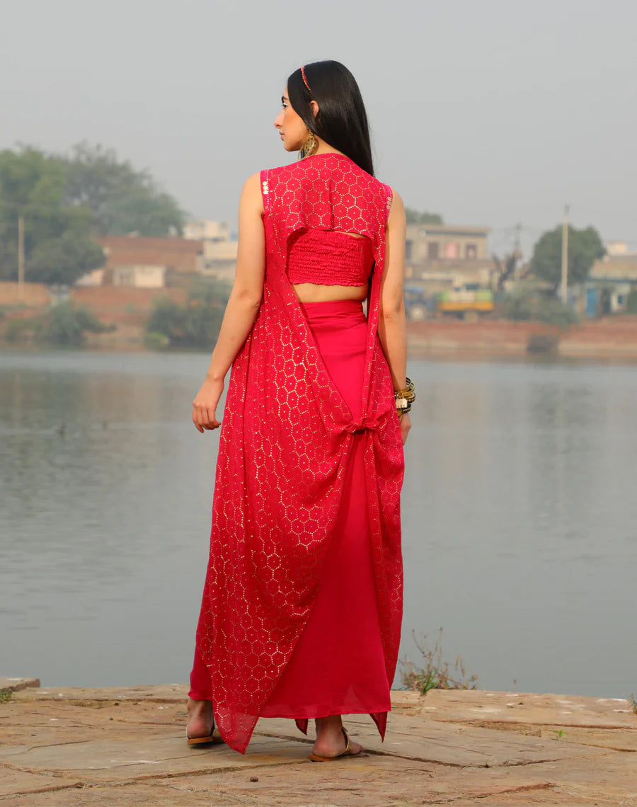 Bralet + Drape skirt + Shimmer jacket