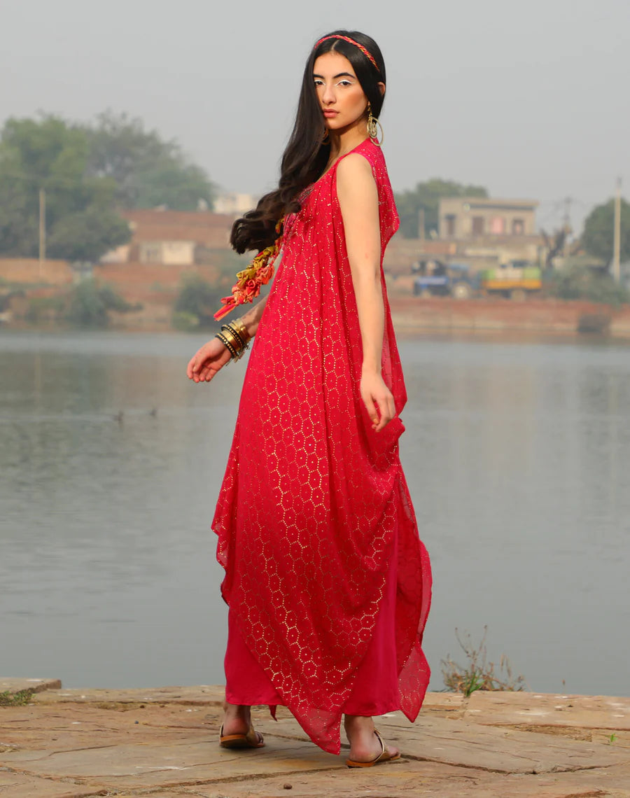 Bralet + Drape skirt + Shimmer jacket