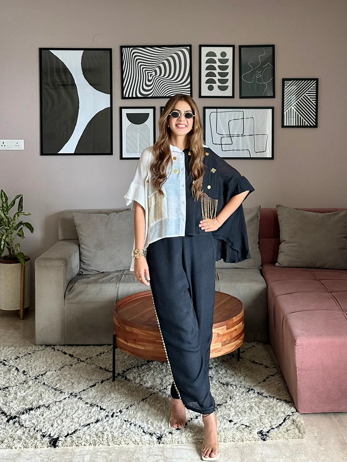 Half & Half flared long pocket shirt set