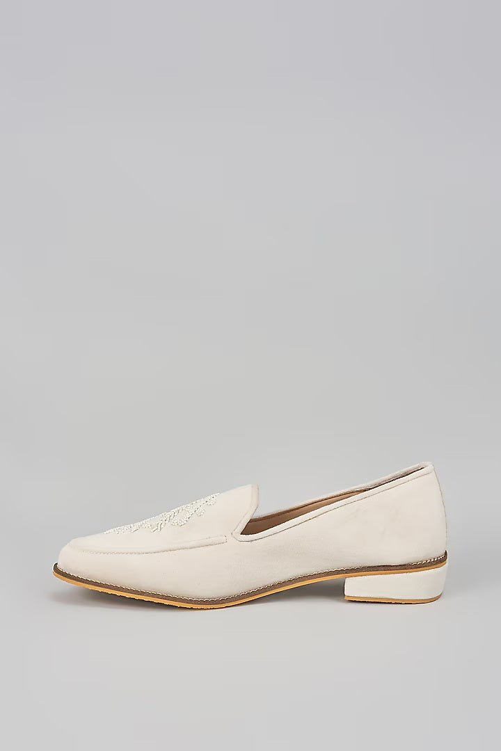 Off White Embroidered Loafers