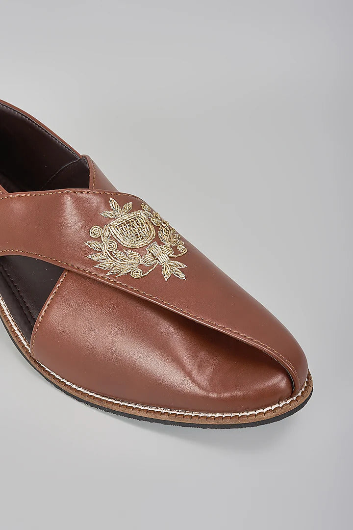 Brown Embroidered Peshawaris