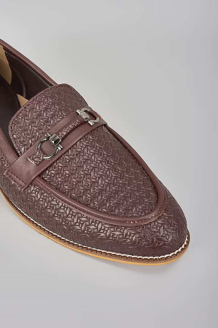 Brown Buckled Herringbone Shoes