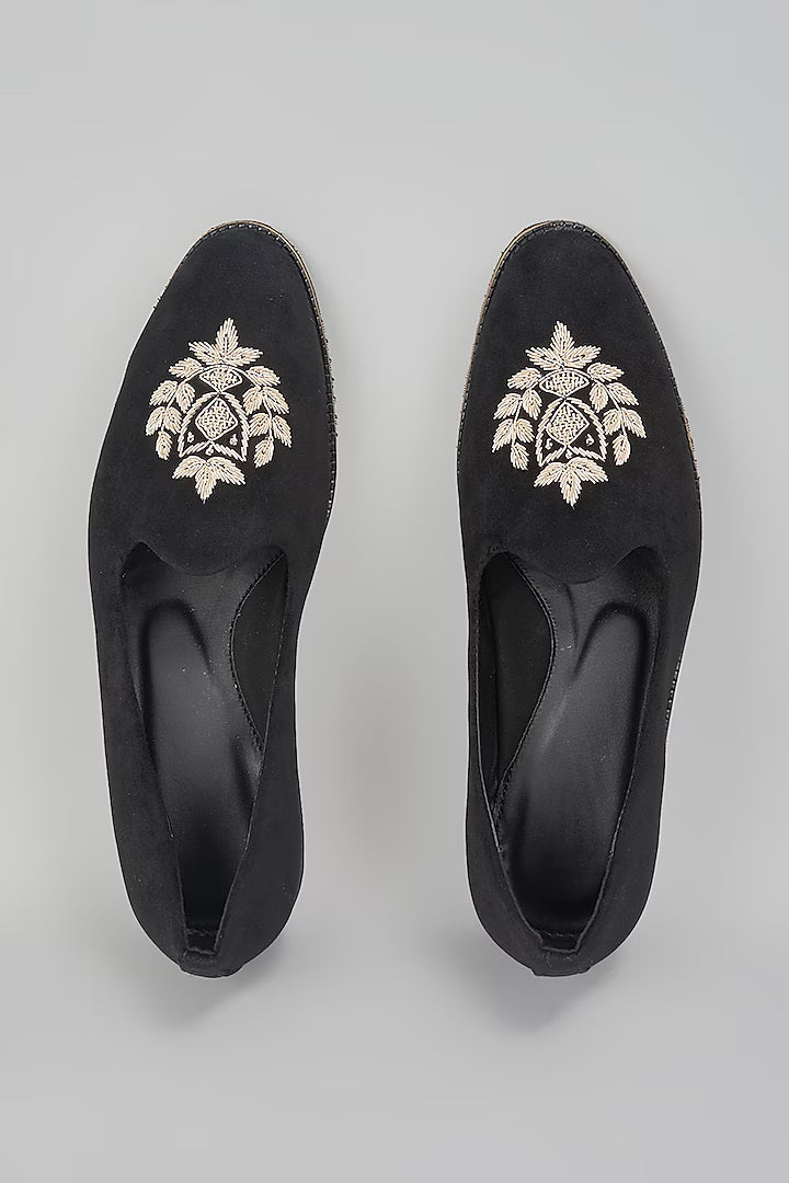 Black Embroidered Loafers