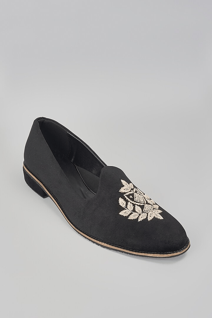 Black Embroidered Loafers