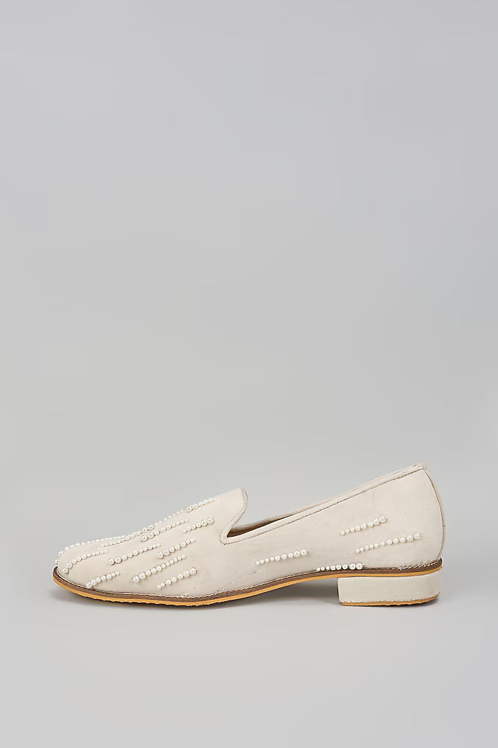 Off White Embroidered Loafers