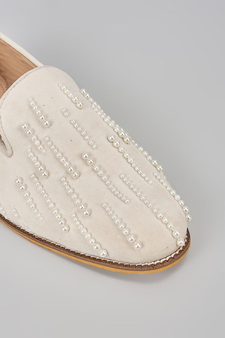 Off White Embroidered Loafers