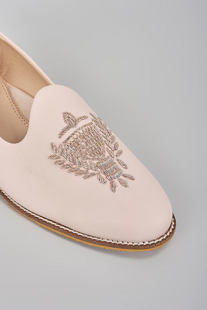 Blush Pink Embroidered Loafers