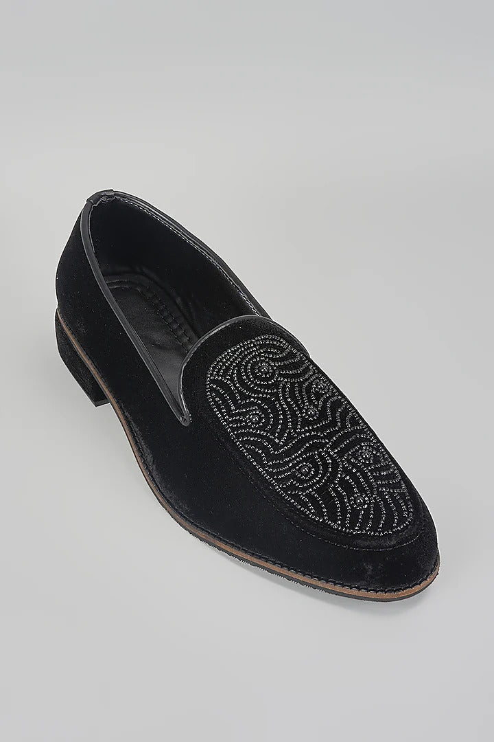 Black Embroidered Loafers